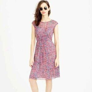 J. Crew Sleeveless Silk Dress Pink and Blue Watercolor size 4